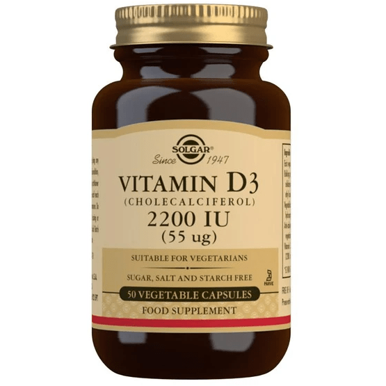 Solgar Vitamin D3 (Cholecalciferol) 55 mcg (2200 IU) 50 Vegetable Capsules