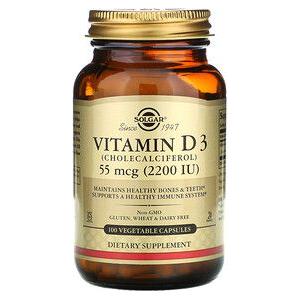 SOLGAR Solgar Vitamin D3 (Cholecalciferol) 2200 IU 100 Vegetable Capsules Vitamin D3 Supplement