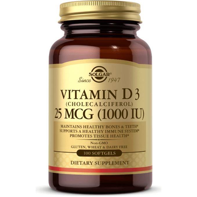 SOLGAR Solgar Vitamin D3 (Cholecalciferol) 25 mcg (1000 IU) 100 Softgels Vitamin Supplement