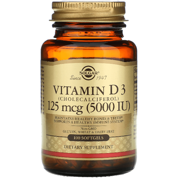 SOLGAR Solgar Vitamin D3 (Cholecalciferol) 125 mcg (5,000 IU) 100 Softgels Vitamins & Supplements