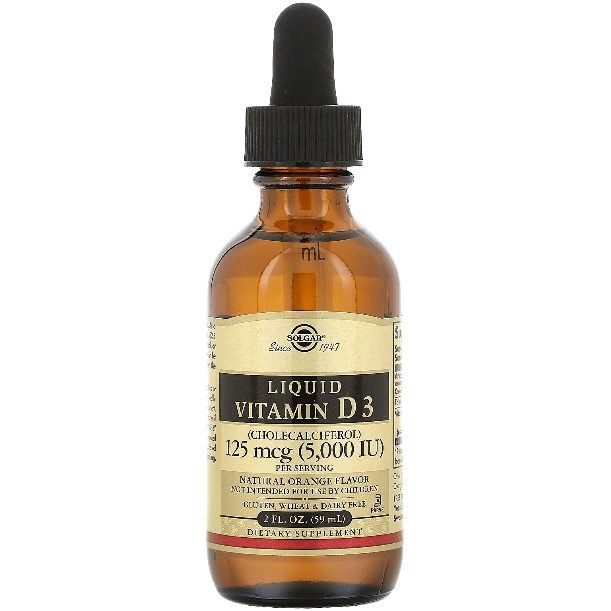 SOLGAR Solgar Liquid Vitamin D3 (Cholecalciferol) 125 mcg (5,000 IU) Orange Flavor 2oz Vitamin D Supplement