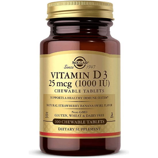 SOLGAR Solgar Vitamin D3 (Cholecalciferol) 25mcg (1000 IU) 100 Chewable Tablets Vitamin D3 Supplement