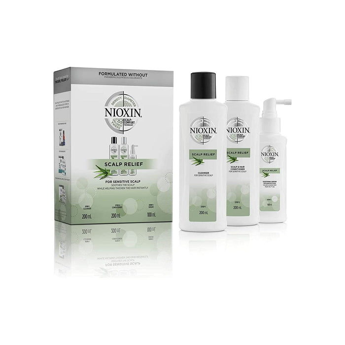Nioxin Scalp Relief Kit For Sensitive, Dry And Itchy Scalp (Cleanser 6.7 Oz, Conditioner 6.7 Oz And Soothing Serum 3.3 Oz), 1 Ct.
