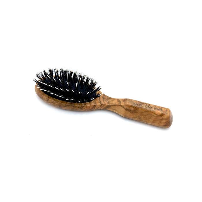 Dural Hair Brush Fos Styling & Care Rubber Cushion With Boar Bristles & White Nylon Pin Olive Wood