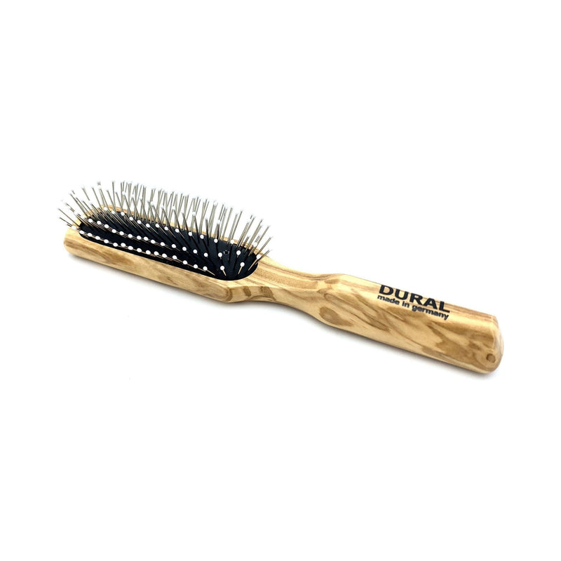 Dural Dural Hair Brush For Styling & Care Rubber Cushion Steel Pins With Plastic Tips Olive Wood Hair Brush