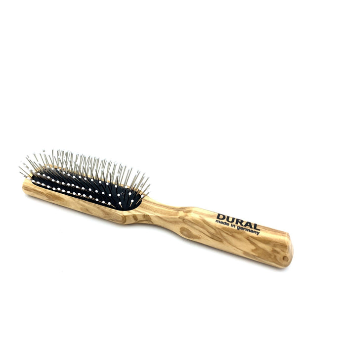 Dural Hair Brush For Styling & Care Rubber Cushion Steel Pins With Plastic Tips Olive Wood