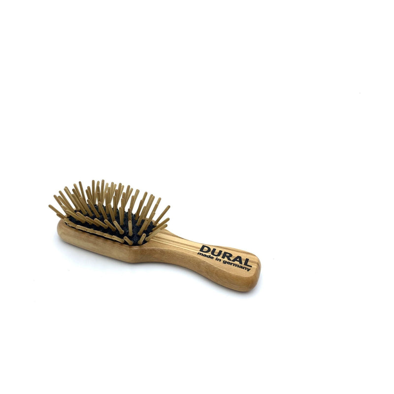 Dural Dural Mini Hair Brush Rubber Cushion With Wooden Pins Olive Wood Hair Brush Dim Gray