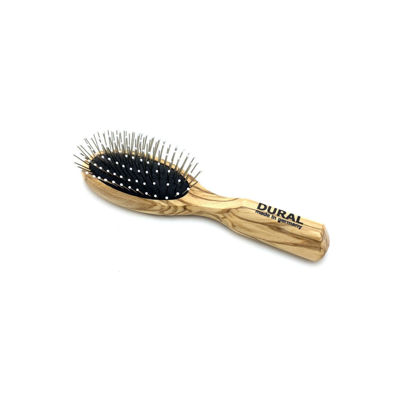 Dural Dural Hair Brush For Styling & Care Rubber Cushion With Steel Pins With ball Tips Olive Wood Hair Brush Dark Khaki