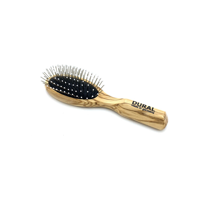 Dural Hair Brush For Styling & Care Rubber Cushion With Steel Pins With ball Tips Olive Wood