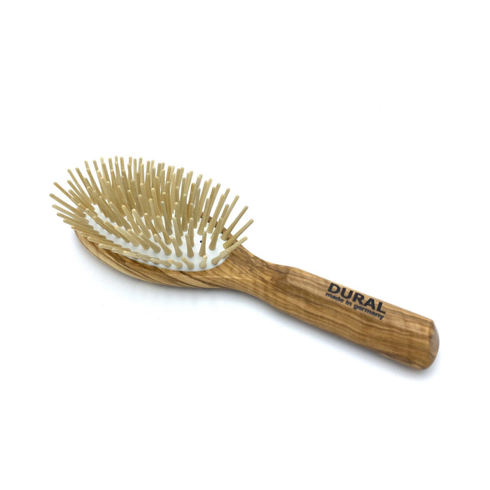 Dural Hair Brush For Styling & Care Rubber Cushion With Long Wooden Pins Olive Wood