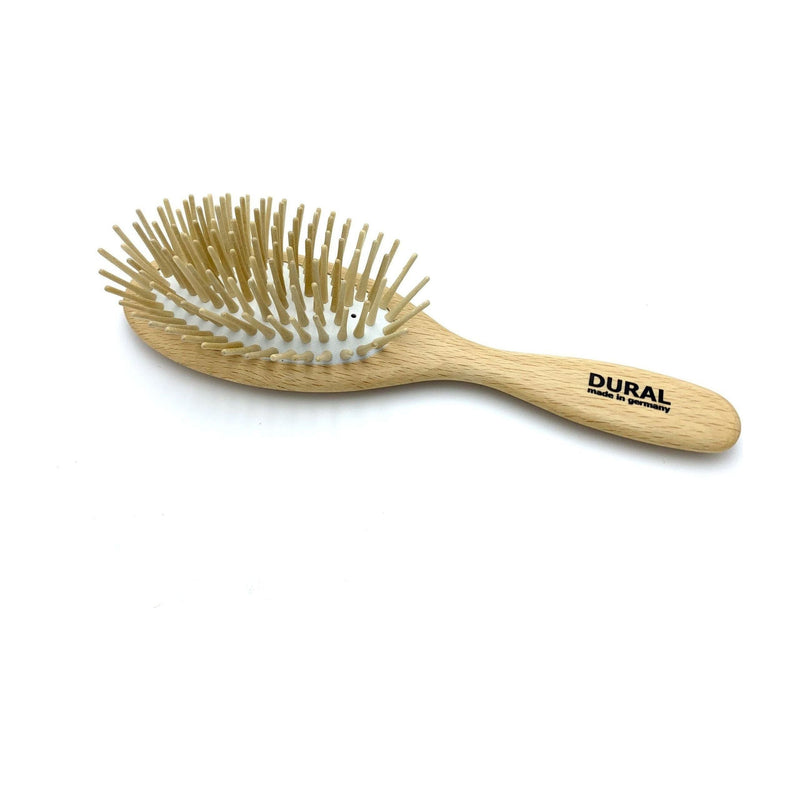 Dural Dural Hair Brush For Styling & Care Rubber Cushion Long Wooden Pins Beech Wood Hair Brush Dark Khaki