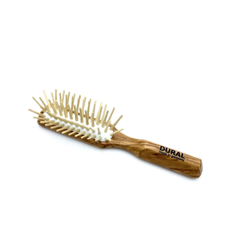 Dural Dural Hair Brush For Styling & Care Rubber Cushion With Long Wooden Pins Olive Wood Hair Brush