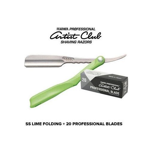 Feather Artist Club Ss Lime Folding Razor + 20 Free Professional Blades