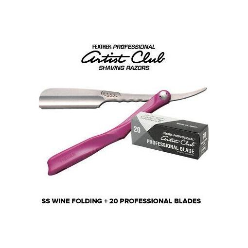 Feather Artist Club Ss Wine Folding Razor + 20 Free Professional Blades