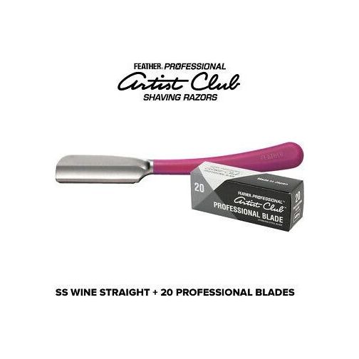 Feather Artist Club Ss Wine Straight Razor + 20 Free Professional Blades