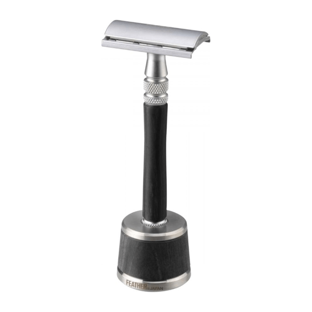 Feather WS-D2S Stainless Steel/Wood Double Edge Safety Razor with Stand