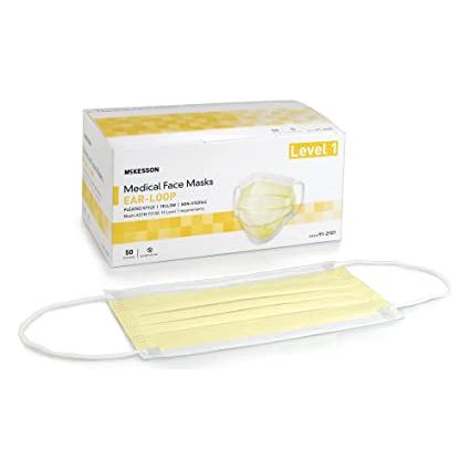 McKesson Medical Face Masks, Level 1 - Pleated with Ear Loops, Non-Sterile, Yellow 50ct