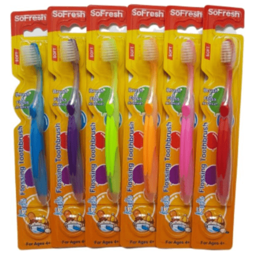 SoFresh SoFresh Kids Flossing Toothbrush Ages 4+ Assorted colors Kids Toothbrush Dark Goldenrod