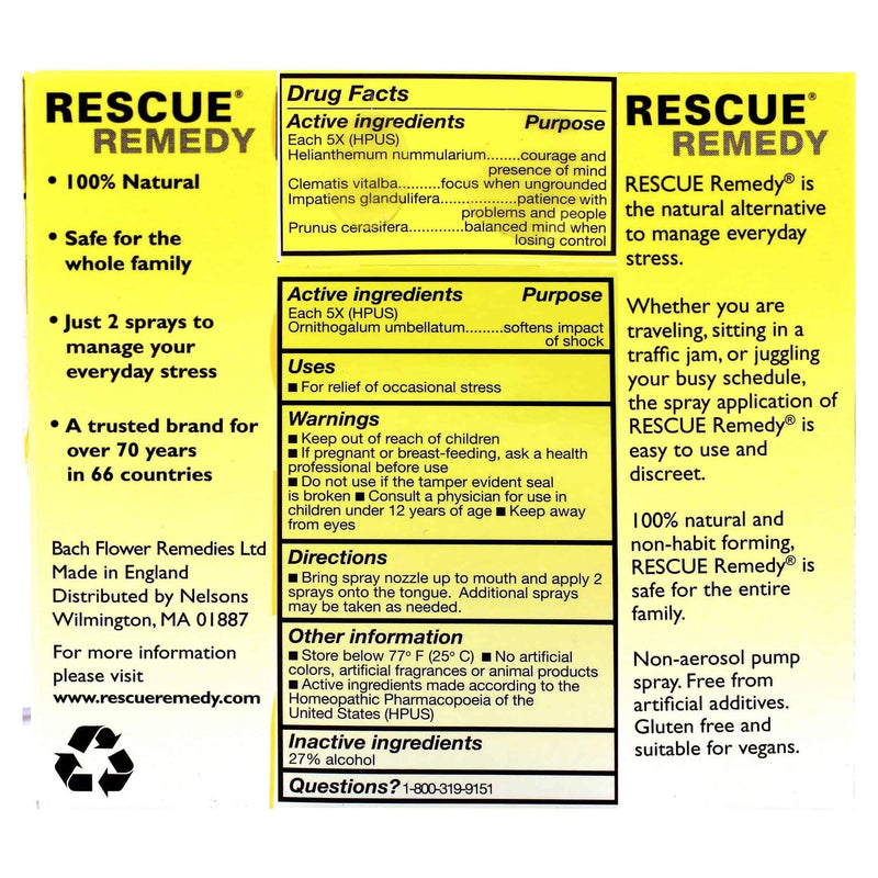 Bach Flower Bach Flower Rescue Remedy Spray - Natural Stress Relief 20 ml Stress Relief Spray