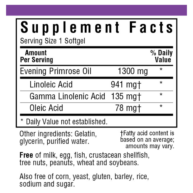 Bluebonnet BlueBonnet Evening Primrose Oil Softgels, 1300 mg, 60 Softgels Dietary Supplements
