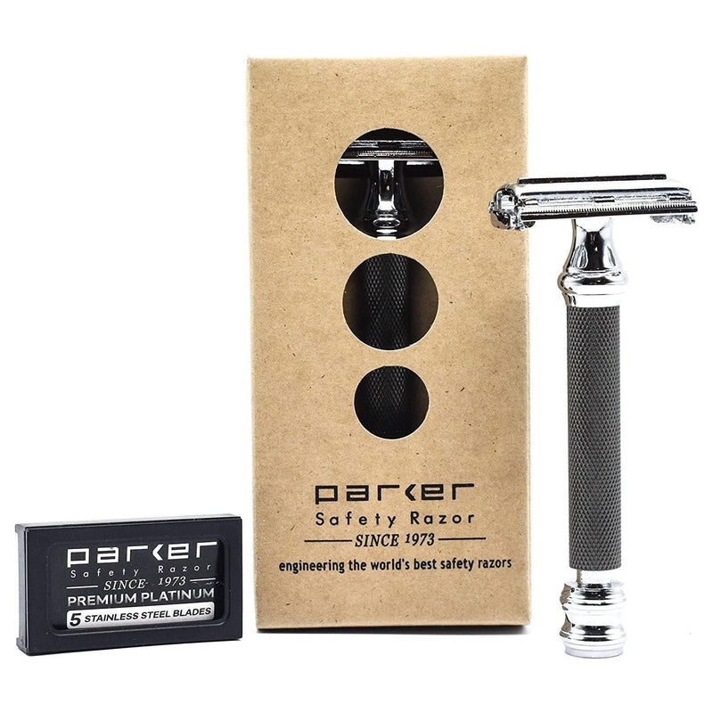 Parker Parker 76R Heavyweight Black And Chrome Handle With 5 Free Derby Blades Safety Razor