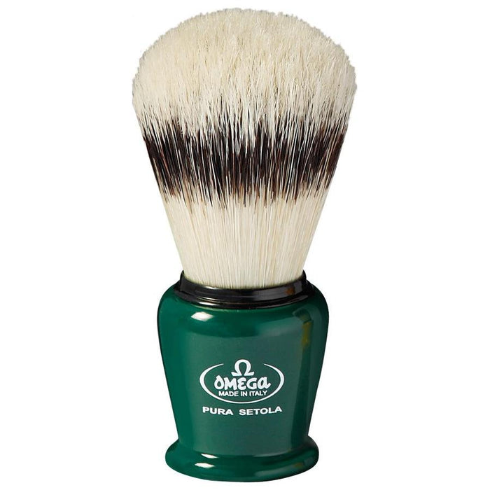 Omega Banded Boar Bristle Shaving Brush With Stand Green #80257