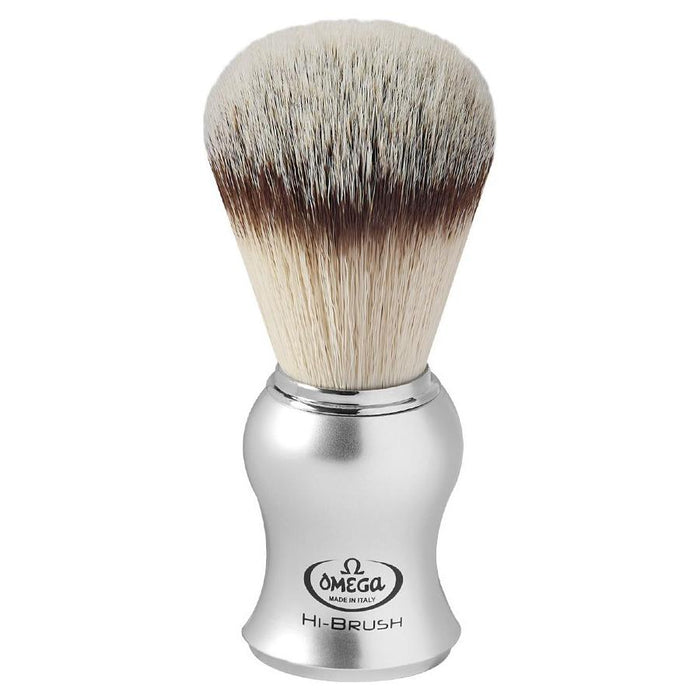 Omega Premium Shaving Hi-Brush With Synthetic Hair Satin Grey Handle #46229