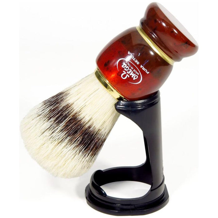 Omega Deluxe Banded Boar Shaving Brush with Stand Red Acrylic #81151