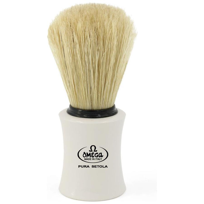Omega Shaving Brush Pure Bristle White Handle #11819