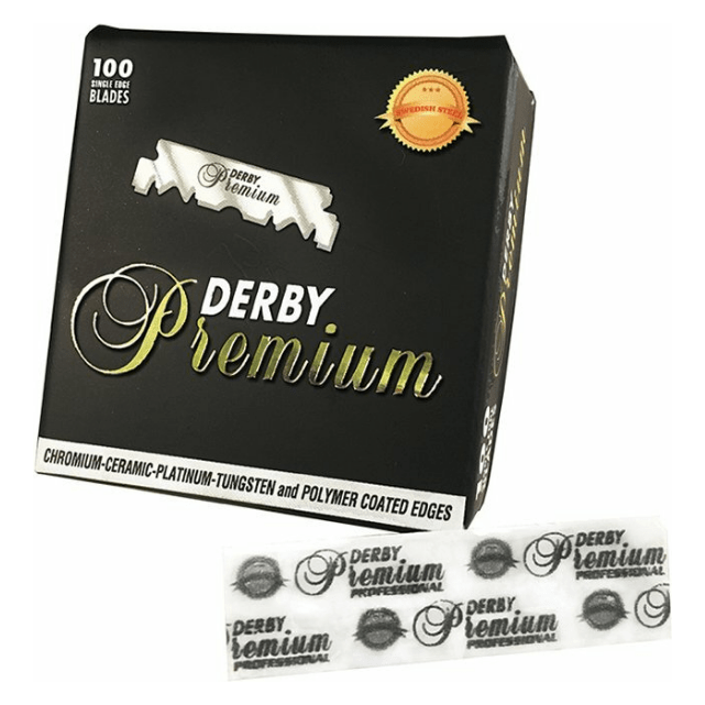 Derby Premium Single Edge Razor Blades with Swedish Steel, 100 Count