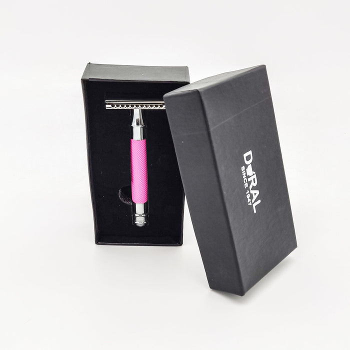 Dural Heavy Stroud Head Double Edge Safety Razor Duty Pink/Silver + Pouch
