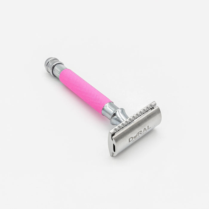 Dural Heavy Stroud Head Double Edge Safety Razor Duty Pink/Silver + Pouch