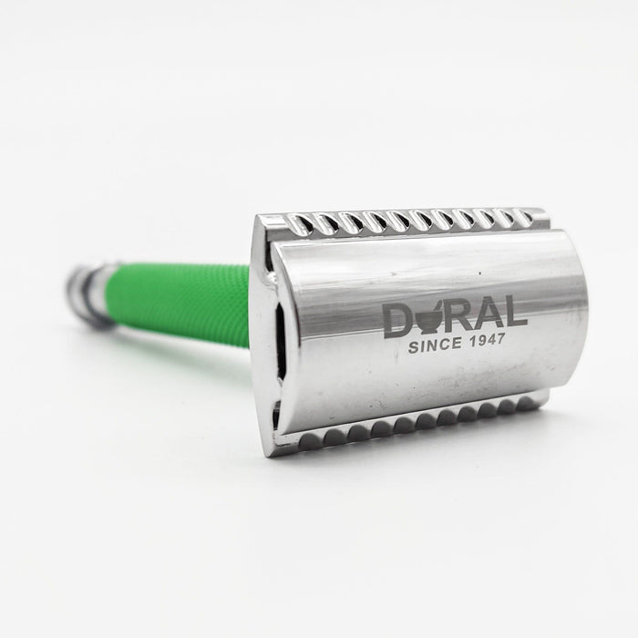 Dural Heavy Stroud Head Double Edge Safety Razor Duty Green/Silver + Pouch