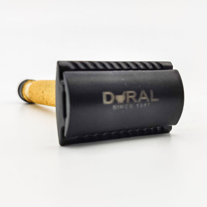 Dural Heavy Stroud Head Double Edge Safety Razor Duty Golden/Black + Pouch