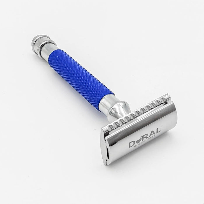 Dural Heavy Stroud Head Double Edge Safety Razor Duty Blue/Silver + Pouch