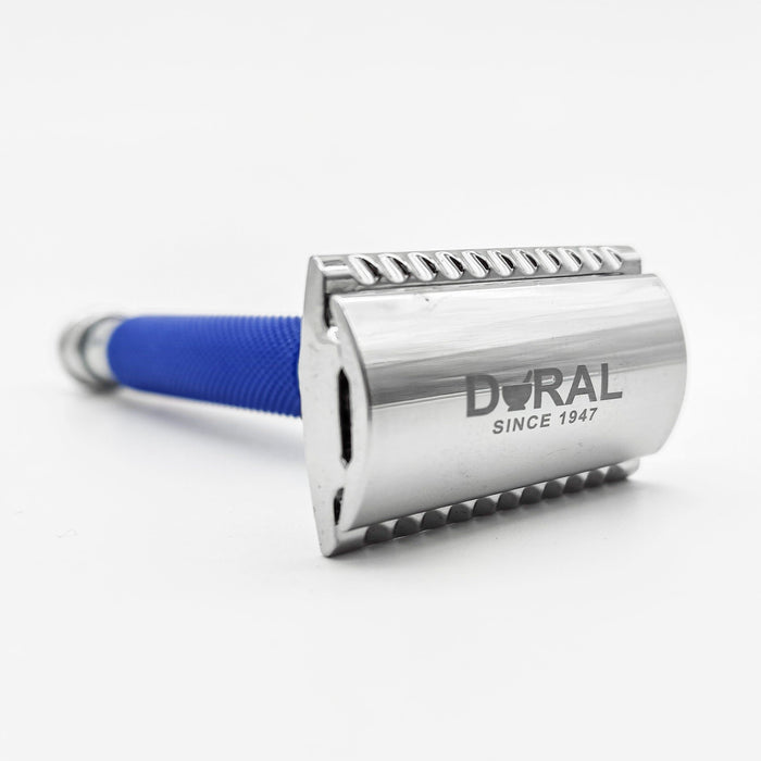 Dural Heavy Stroud Head Double Edge Safety Razor Duty Blue/Silver + Pouch