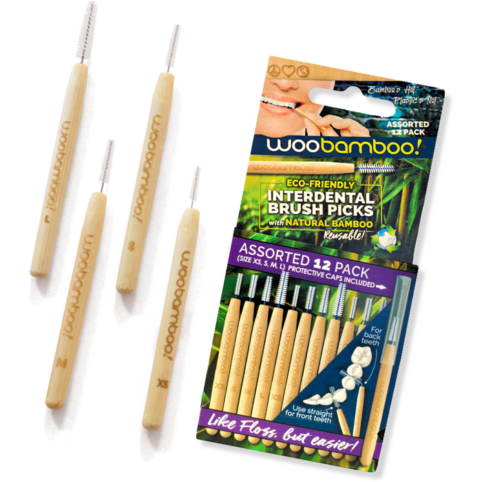 Woobamboo Natural Bamboo Interdental Brush Picks Assorted 12 Pack