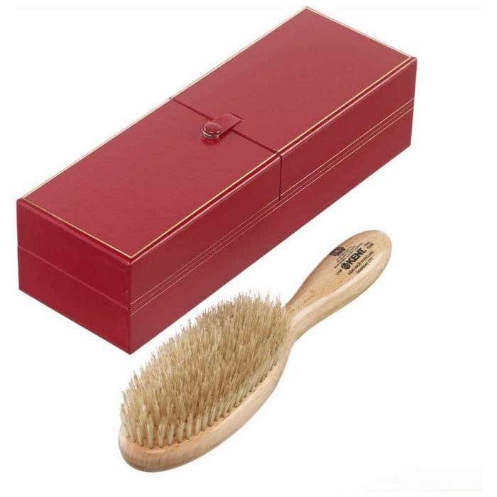 Kent LHS5 Handmade Oval Satin Wood White Bristles Hairbrush.