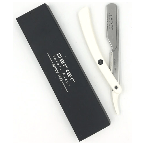 Parker Parker PTW Push Type White Handle Straight Barber Razor Razor