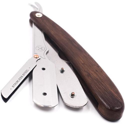 Parker SRDW Clip-Type Dark Sheesham Wood Handle Stainless Steel Straight Barber Shavette Razor