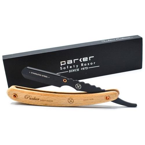Parker SRP Clip-Type Pine Wood Handle Stainless Steel Straight Barber Razor
