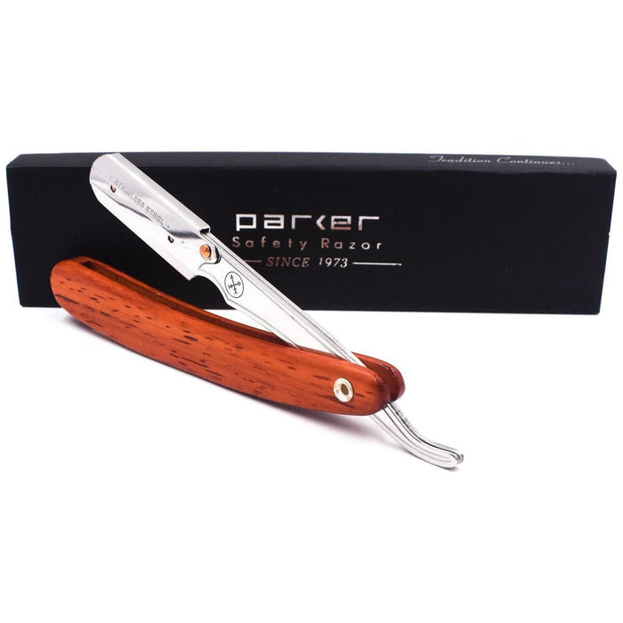 Parker SRRW Clip-Type Rosewood Handle Stainless Steel Straight Barber Shavette Razor