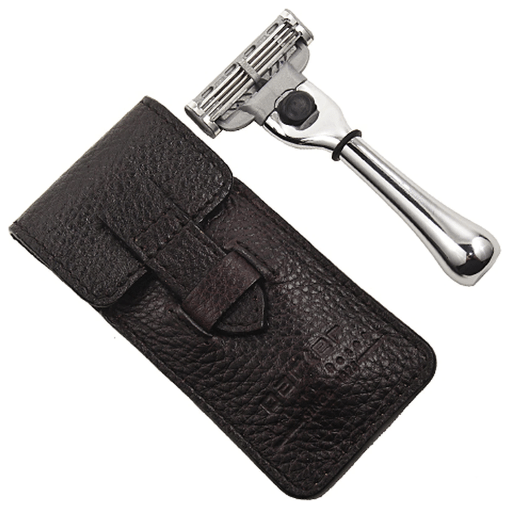 Parker Parker TRAVM3 Mach 3 Compatible Travel Razor With Leather Case Travel Razor