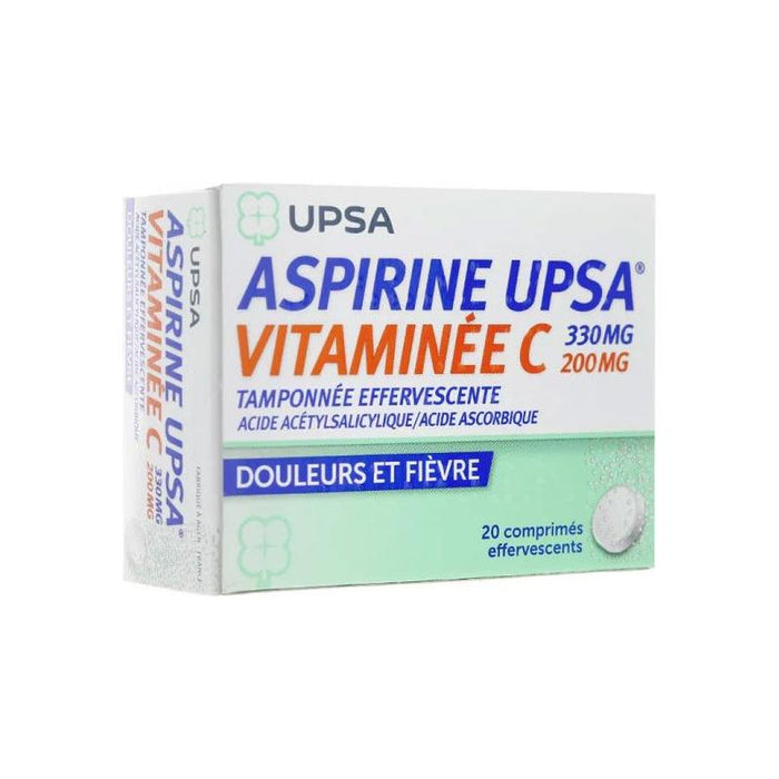 UPSA: Aspirin (330 Mg) With Vitamin C (200 Mg) Effervescent Tablets Pain And Fever Relief Pack Of 20