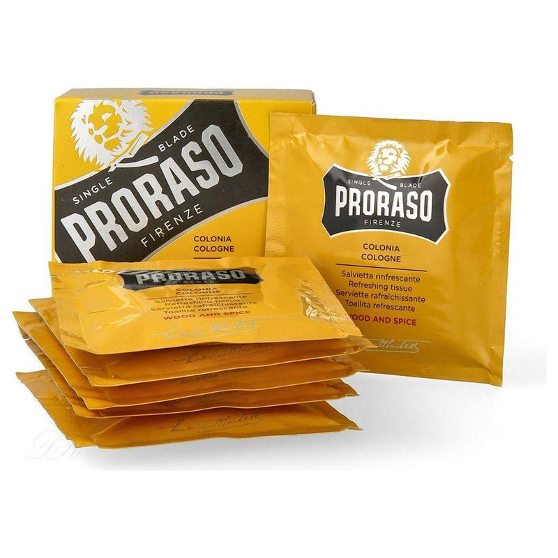 Proraso Proraso Single Blade Wood and Spice Eau De Cologne Tissues (6 Sachets) Eau De Cologne Tissues